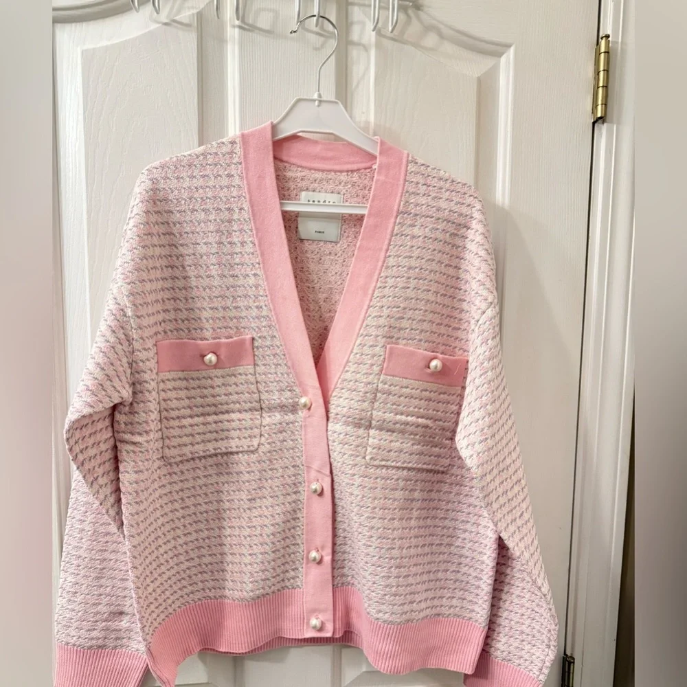 Sandro Pink Knit Cardigan with Pearl Buttons - Picture 5 of 12